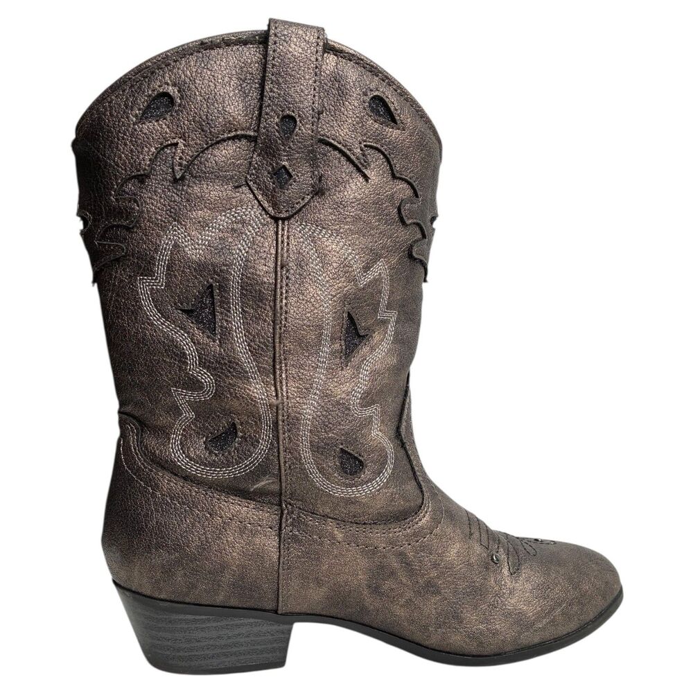 Jessica Simpson Starlet Western Cowgirl Cowboy Boots Metallic Brown Girls Size 1